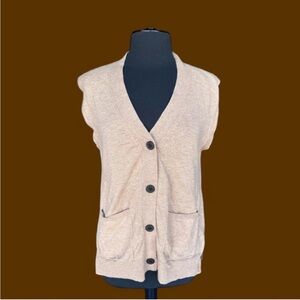 Tan Wool and Cashmere Button-Up Cardigan Vest with Front Pockets #knitwear